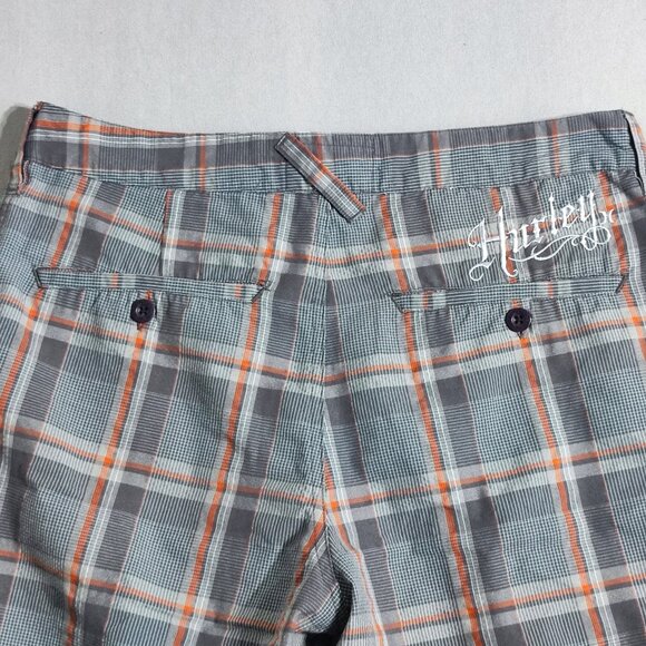 Hurley flat front shorts men's size 30 (32) grey colour with plaid pattern - Picture 4 of 12